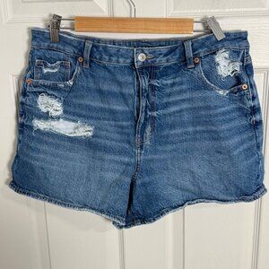 American Eagle Mom Jean Shorts Womens 16 Blue Distressed Summer High-Rise